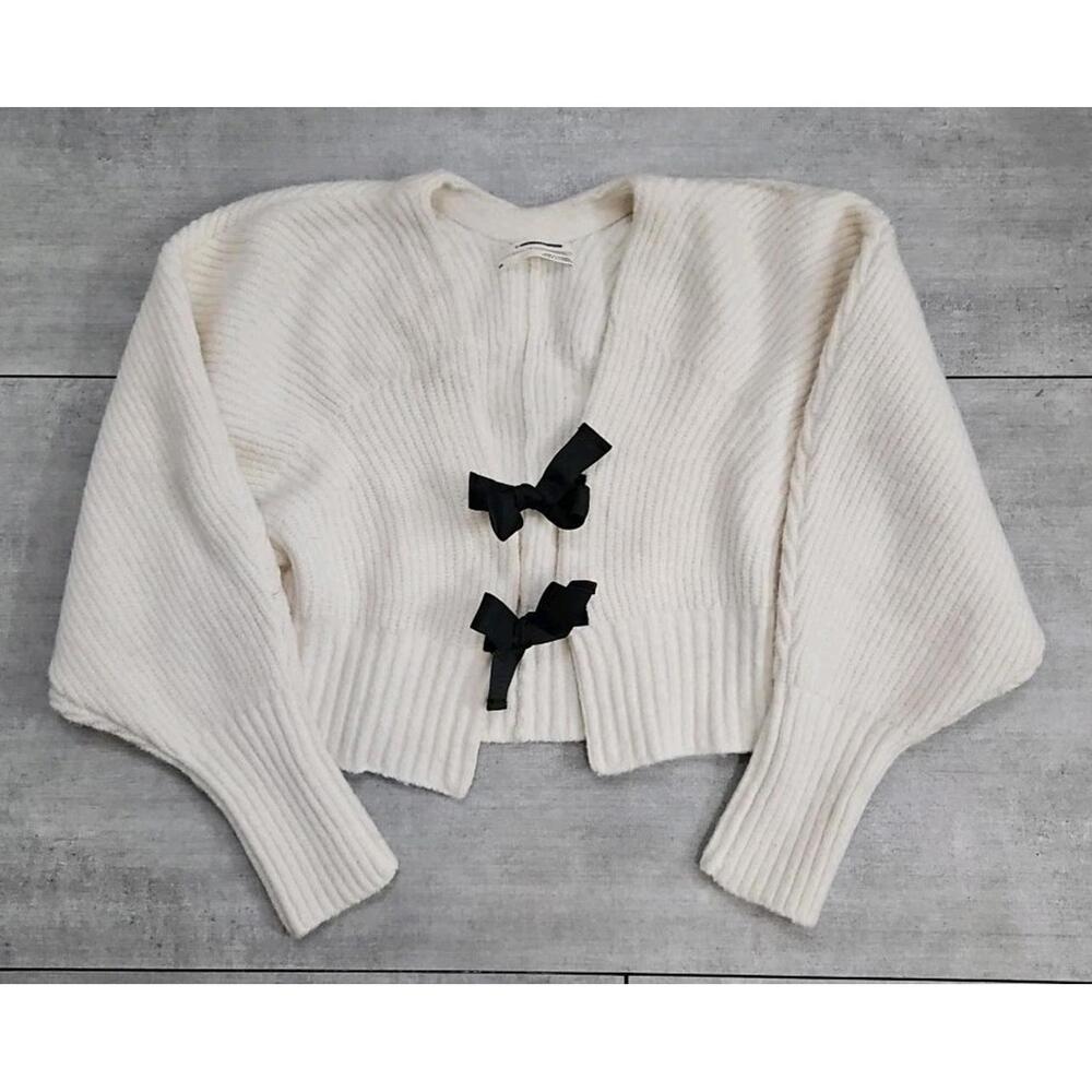 Anthropologie Rhea Bow‎ Wool Blend Crop Cardigan Sweater XXS